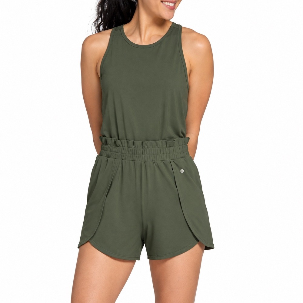 CALIA by Carrie Underwood Womens Sleeveless Romper Olive Green Size S Activewear
